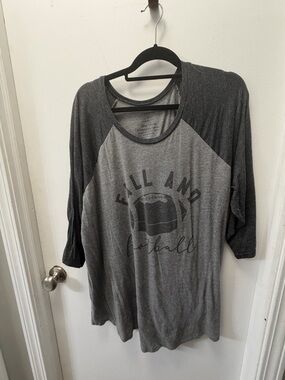 torrid Gray Raglan 'Fall and Football' Long Sleeve Tee